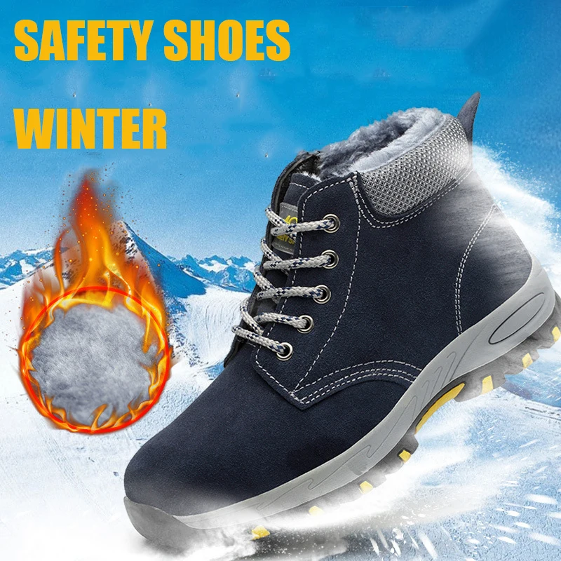 Winter Warm Men's Safety Shoes Outdoor Construction Sneaker High Steel Toe Cap Protective Puncture Proof Work Boots