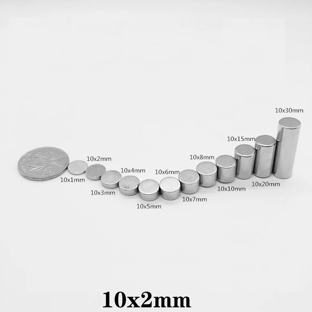 Imán potente redondo de neodimio para nevera, hoja a granel de imán de Disco de 10x2mm, permanente, NdFeB, 20-400 unidades, 10x2mm