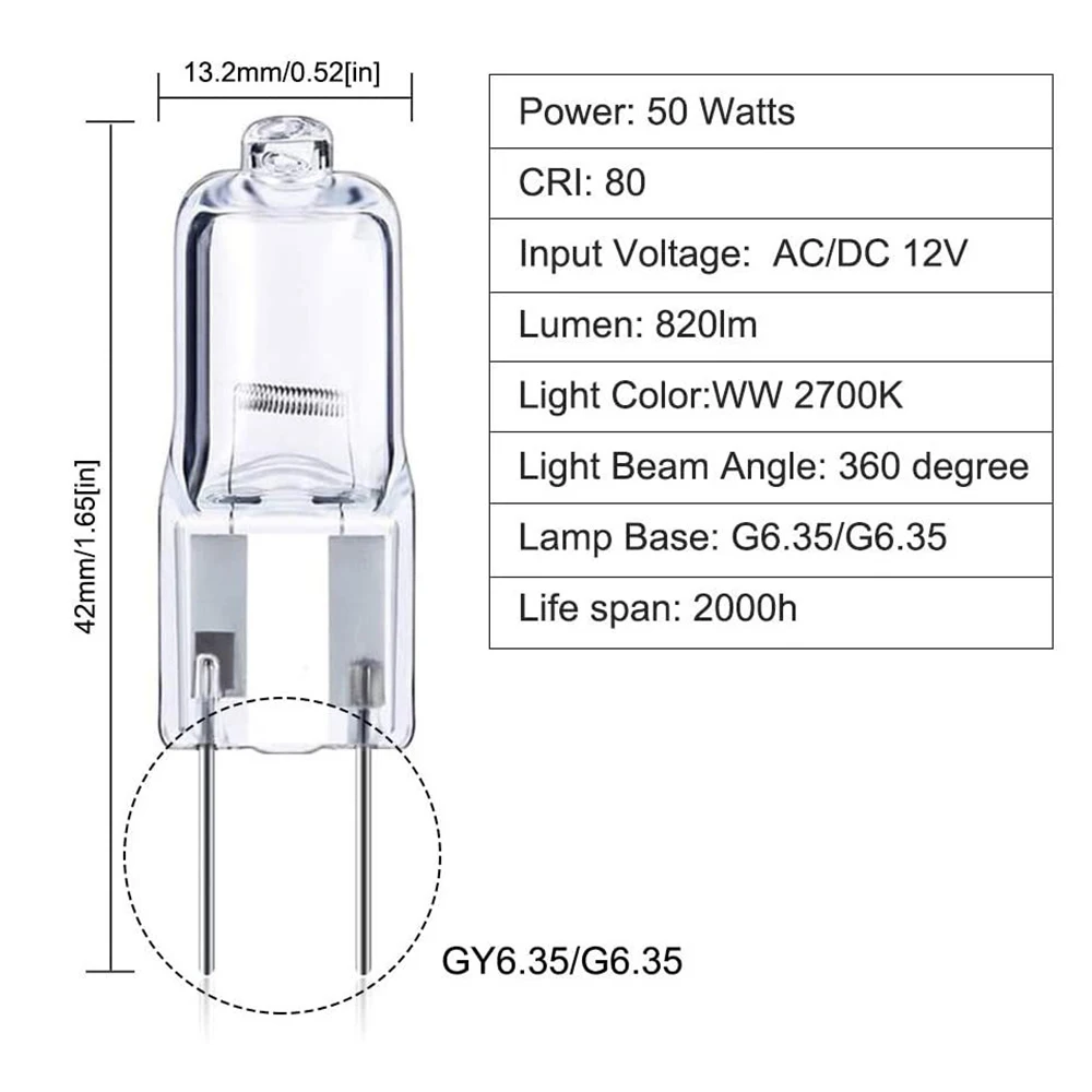 10pcs/lot 12V G5.3/G6.35 20W35W50W halogen lamp beads suitable for aromatherapy lamp crystal lamp projector 2pin bulb