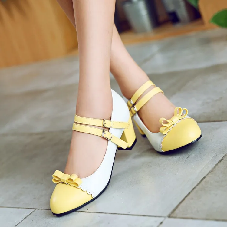 Giapponese Dolce Lolita Scarpe da Donna a Testa Tonda Tacco Studente Arco Scarpe tacco di spessore scarpe da donna cosplay loli Dolce lolita scarpe