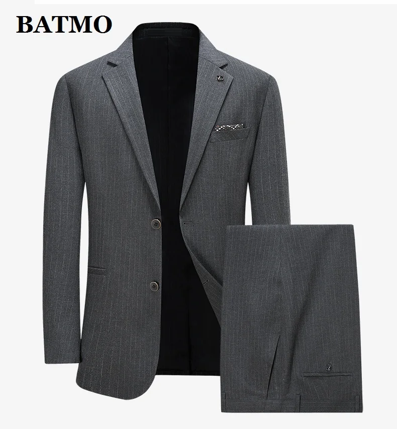 BATMO 2023 new arrival high quality casual grey striped suits men,male suit,plus-size 21857T