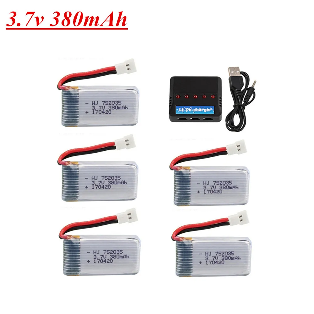 3.7V 380mAh 752035 Lipo Battery For Hubsan X4 H107 H107L H107D JD385 JD388 RC Drone Spare Parts 3.7v battery charger set