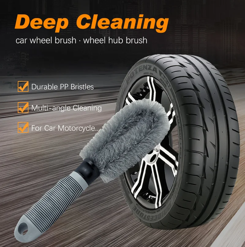 2PCS Car Tire Brush Kit Car Rims Wheel Hub Cleaning Brush  Truck Motorcycle Wash Tool Non-Slip Handle Wheels Brush Dust Remover