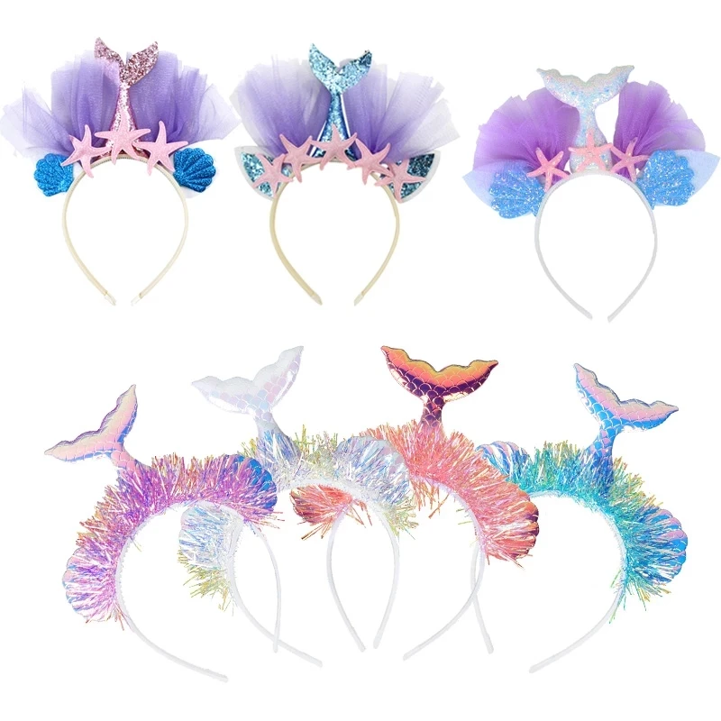 Little Mermaid Party Crown Headband Mermaid Tail Shell hat Headpiece Hair Hoop Girl 1st Birthday Party Mermaid Hair Accessories