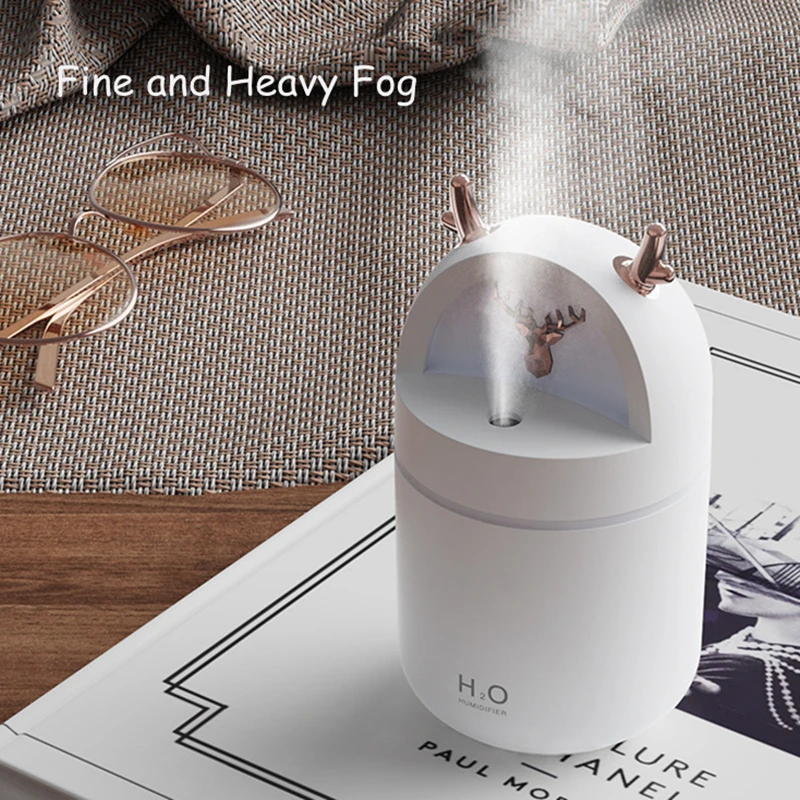 280ML Cute Deer Air Humidifier Aroma Essential Oil Diffusor Ultrasonic USB Fog Sprayer Home Office Purifier with Colorful Lights