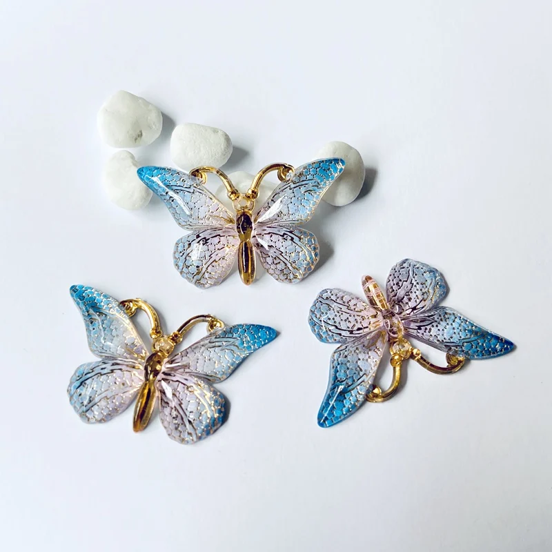 30Pcs/lots 38*22mm Resin Butterflies Figurine Crafts 1 Hole Flatback Cabochon Ornament Jewelry Making Bag Pen Hair Accessories