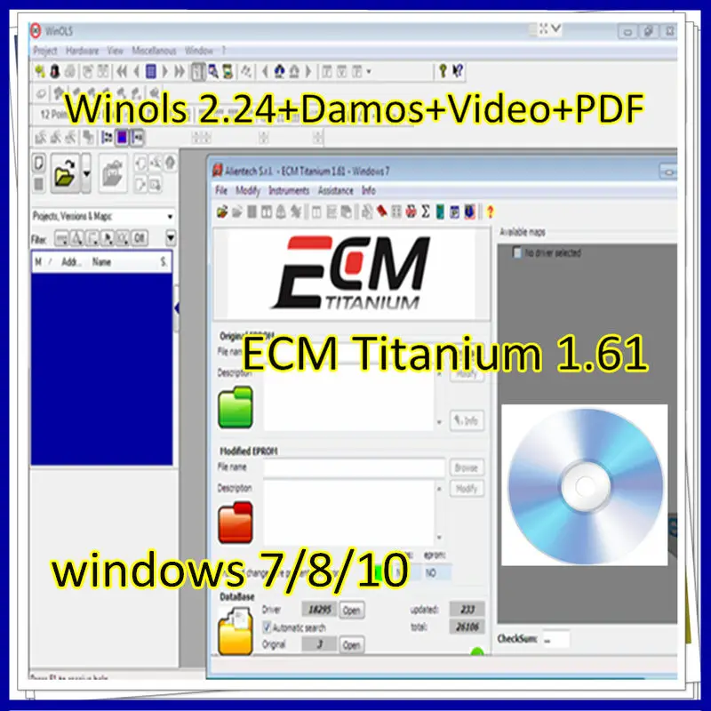 2023 sıcak satış Winols 2.24 + Ecm titanyum 26000 + kilidini yama + Damos dosyaları + Video + kullanım kılavuzu sürücüleri araç teşhis aracı