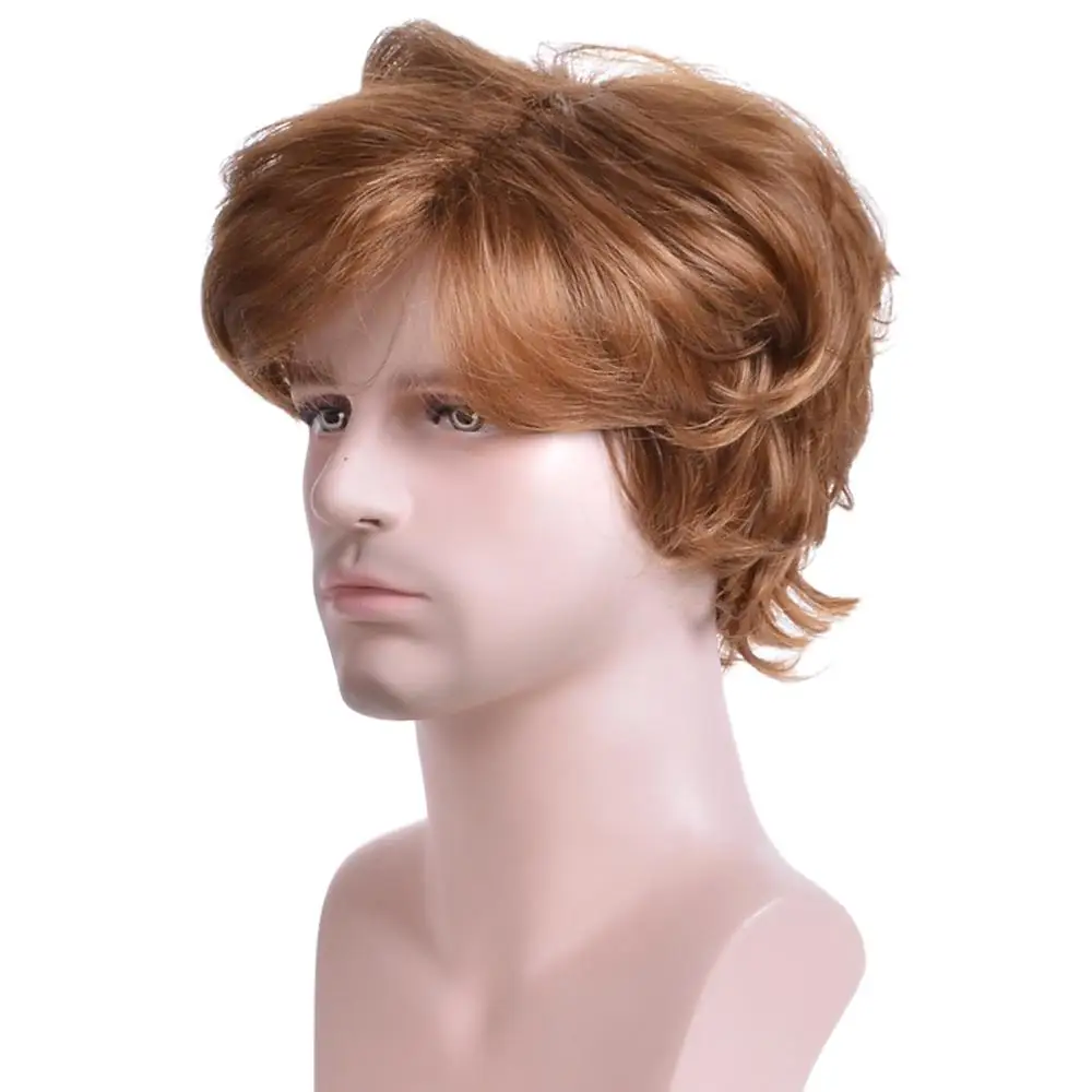 Peluca sintética marrón para hombre, pelo corto dorado degradado para Cosplay diario, pelucas naturales resistentes al calor realistas, transpirables