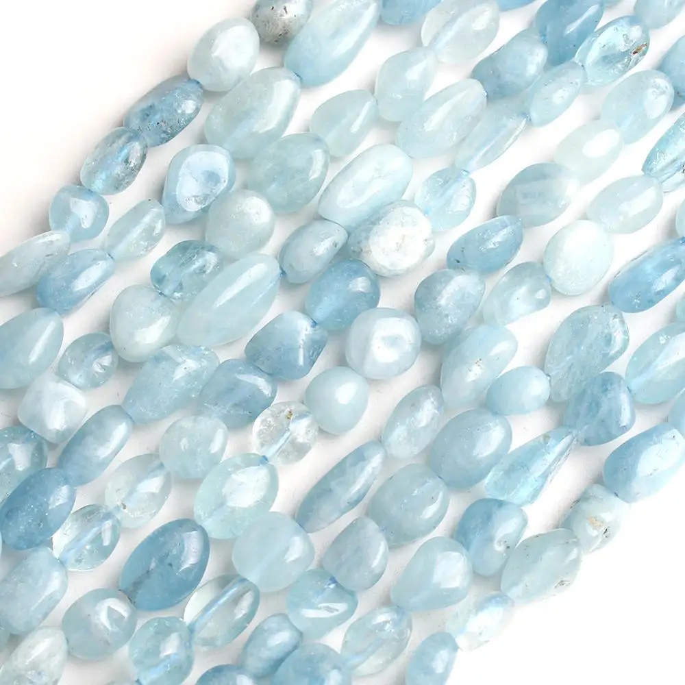 6-8mm Irregular Natural Aquamarina Stone Beads Loose Spacer Beads for Jewellery Making Bracelet Necklace 15 Inch