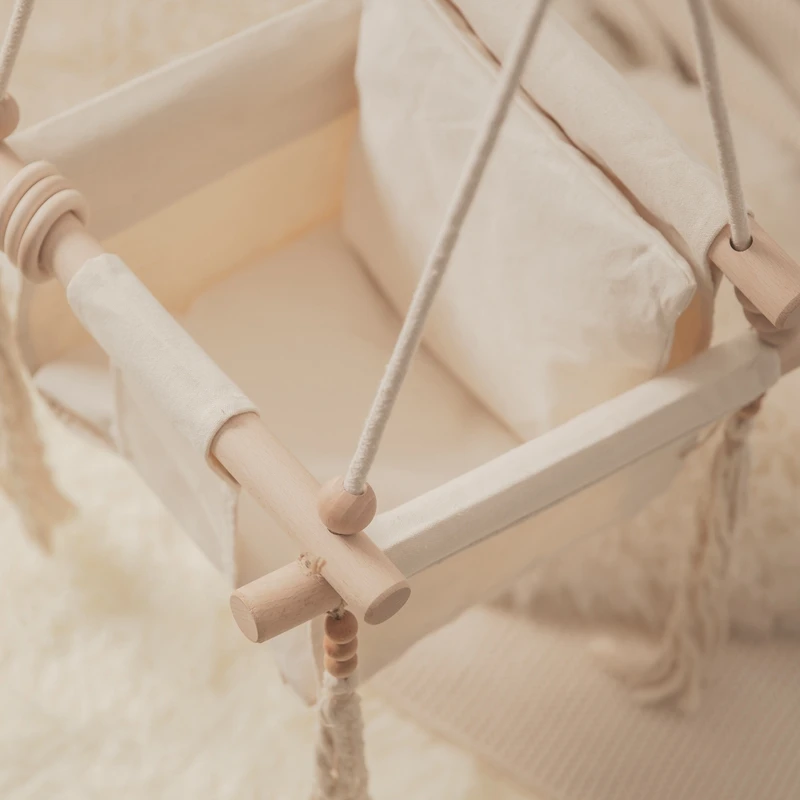 Baby Swing Canvas Children Wooden Hanging Chair Outdoor Nursery Toys Children Tassel Rocking Chair