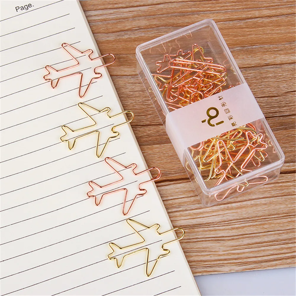 12 Pcs Leuke Rose Gold Vliegtuig Vorm Paperclips Escolar Bladwijzers Foto Memo Ticket Clip Briefpapier Schoolbenodigdheden Geschenken