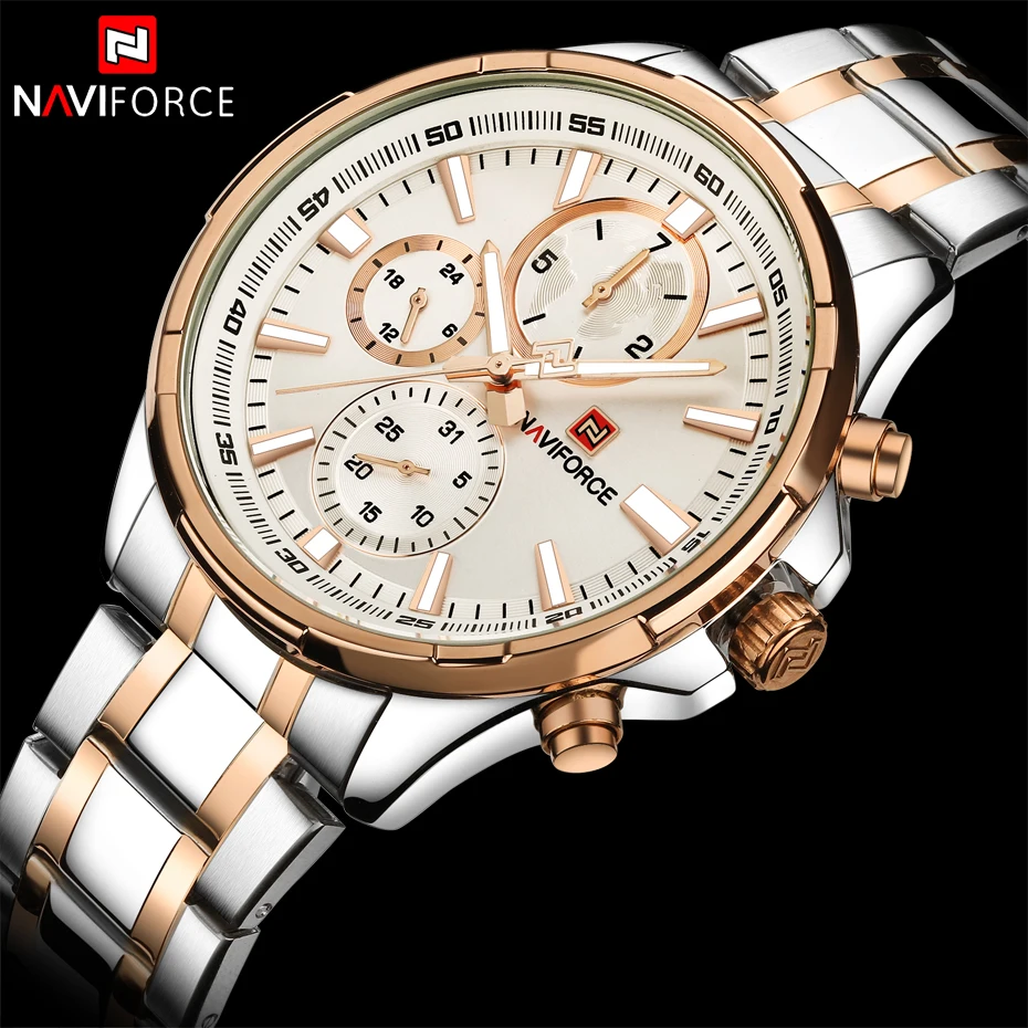 NAVIFORCE Classic Casual Business Male Watches Stainless Steel Waterproof Wristwatch Quartz Date Display Clock Relogio Masculino