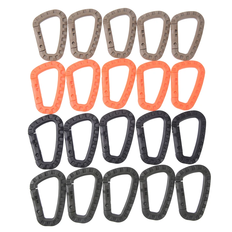 Carabiner D-Ring Gancho para Camping e Caminhadas, Chaveiro de Plástico, Clipe de Suspensão, Kit de Viagem, Escalada Carabiner, Ferramenta Outdoor, Fivela, 5pcs