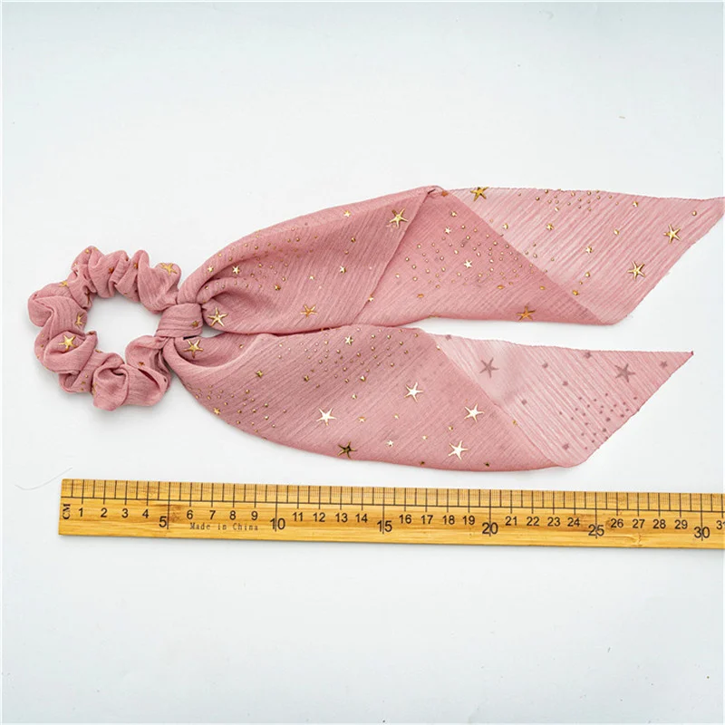 Fashion Shiny Star Chiffon Scarf Elastic Hair Band For Women Elegant Solid Color Ponytail Holder Scrunchie Ties Hair Accessories