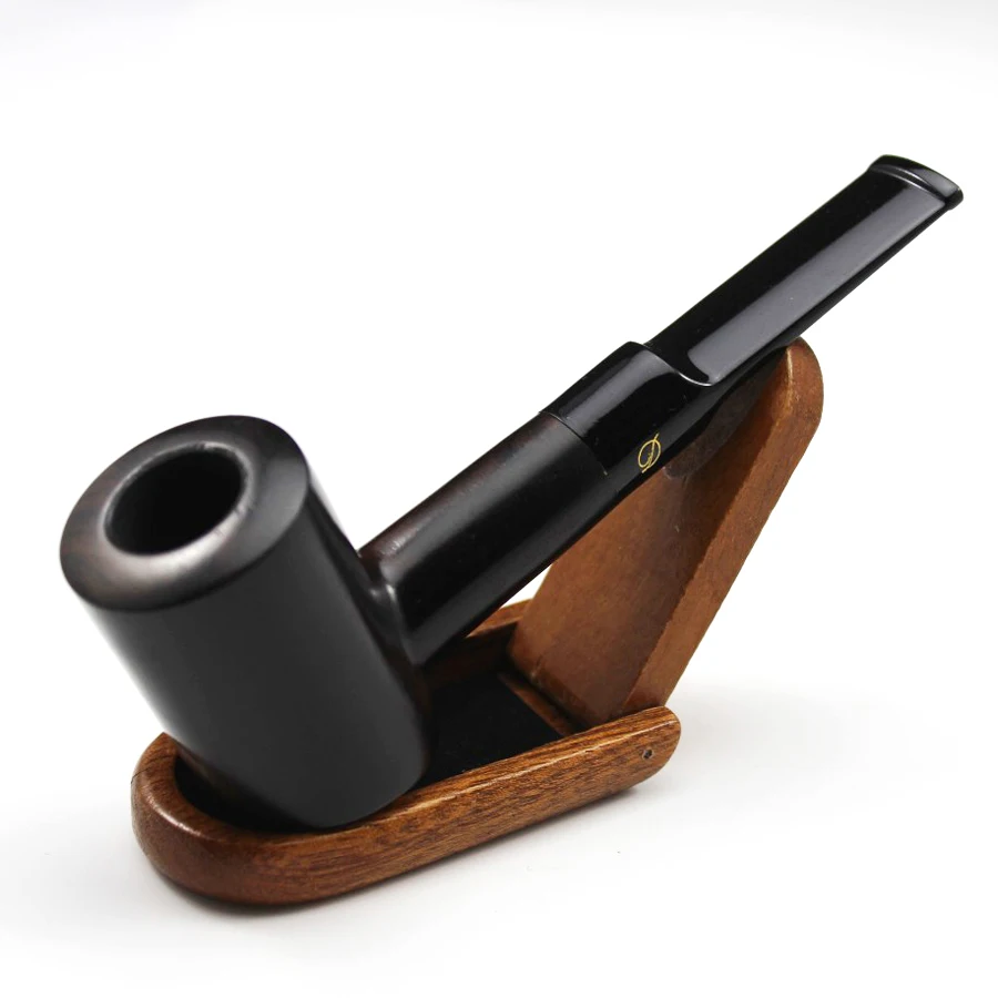 Nice Handmade Nature Ebony Wood Straight Type Smoking Pipe Tobacco Wooden Pipe Gift 10pcs 9mm Filters + Pouch + Holder #540S