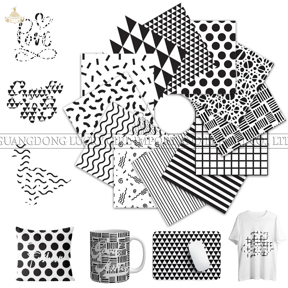 Lucky Goddness geometry Infusible Transfer Ink Sheet 12x10 IN Black & white Sublimation Transfer Ink for Mug Press T-Shirts Bags