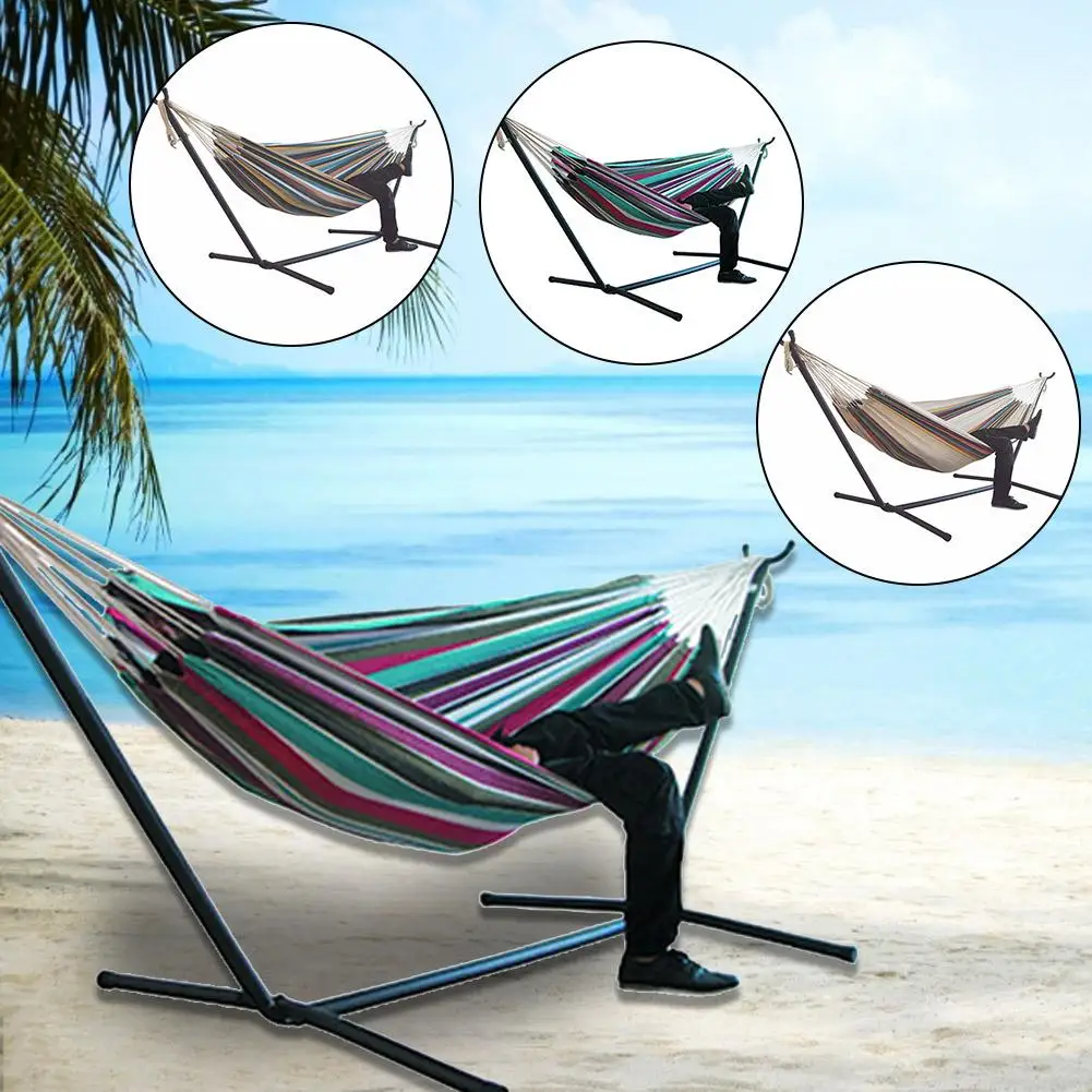 1pc Portable Hammock Outdoor Hammock Garden Sports Home Travel Camping Swing Canvas Stripe Hang Bed Hammock 150 x200cm Hammock