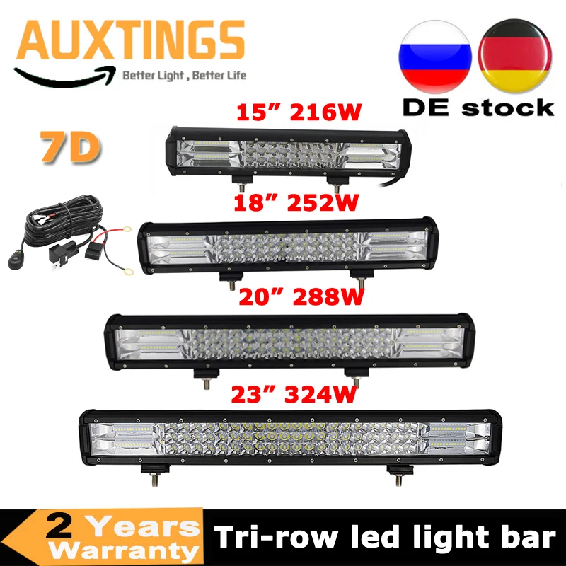 3Rows 15'' 18'' 20'' 23'' 216w 252w 288w 324w LED Work Light Bar 7D Offroad Combo Beam 12v 24v for Car Tractor Truck SUV ATV UTV