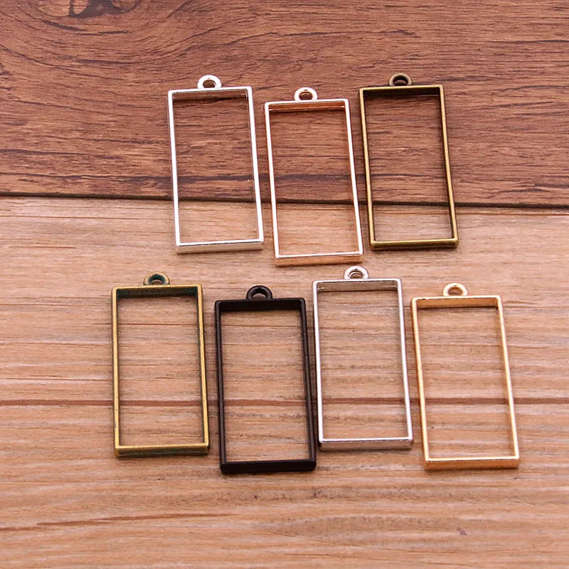 6Pcs 20*49mm 7 Color Alloy Jewelry Accessories Rectangle Charm Hollow Glue Blank Pendant Tray Bezel