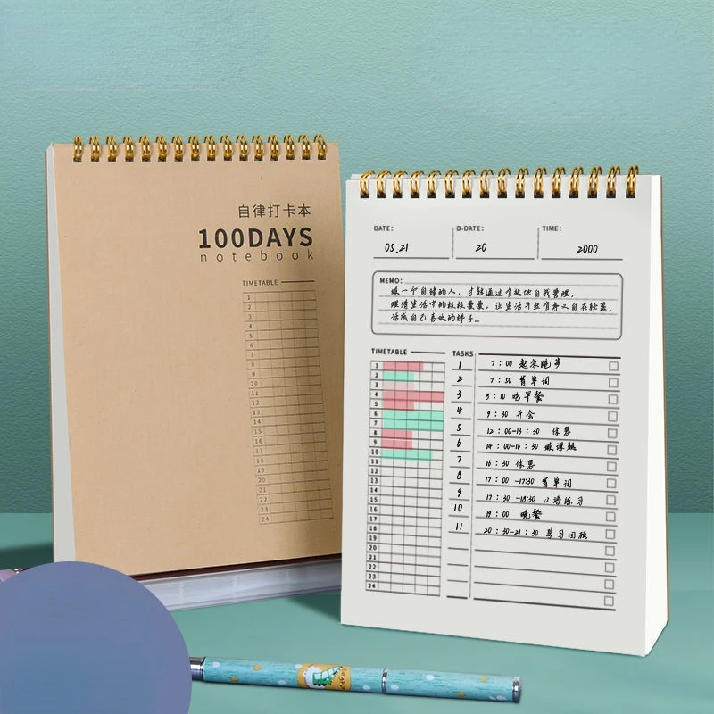 100 Days Daily To Do Planner Notebook Kraft Paper Undated Task Checklist Organizer with Timetable Notes,Agenda Flexible Cover