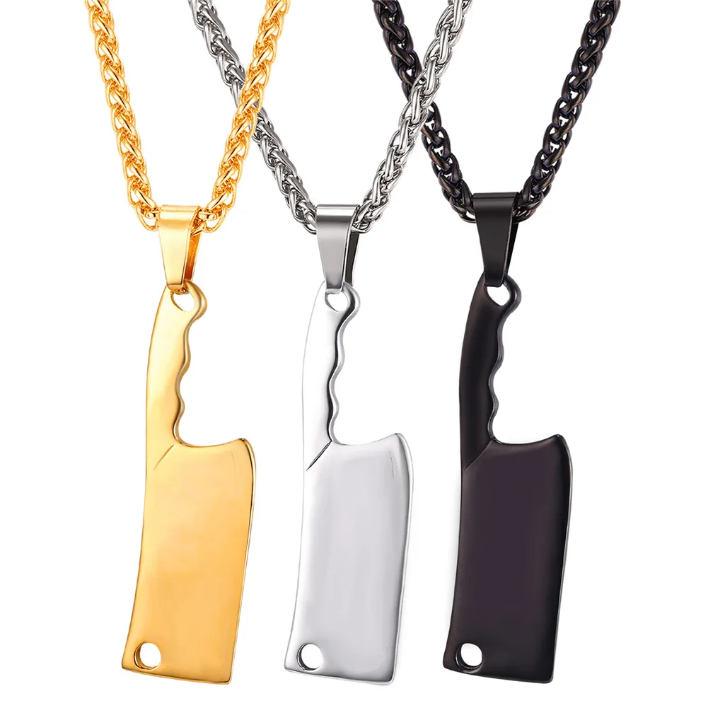 Chef knife Shape Pendant Men Stainless Steel kitchen knife Jewelry Cook Cleaver Necklace Women P114 QC25