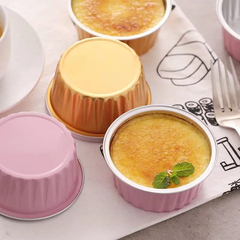 50Pcs Disposable Aluminium Baking Cups 125ml Multi-color Creme Brulee Dessert Round Shape Cupcake Cups With Lids Cake Egg Tools