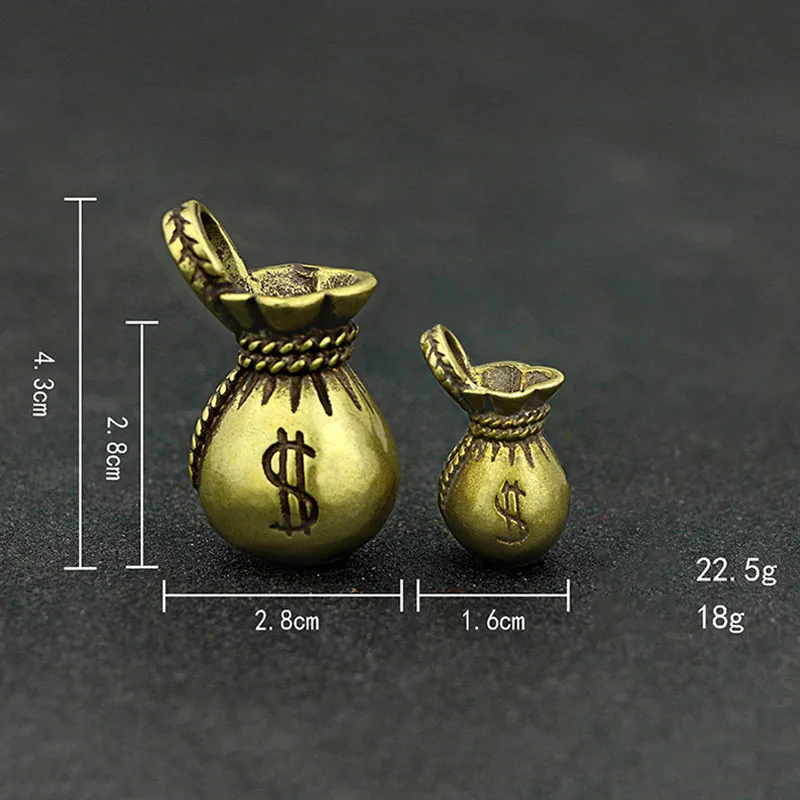 Brass Money Bag Keychains Hanging Pendants Trinket Metal Pure Copper Lucky Purse Keyrings Charms Ornament Vintage Handmade Craft