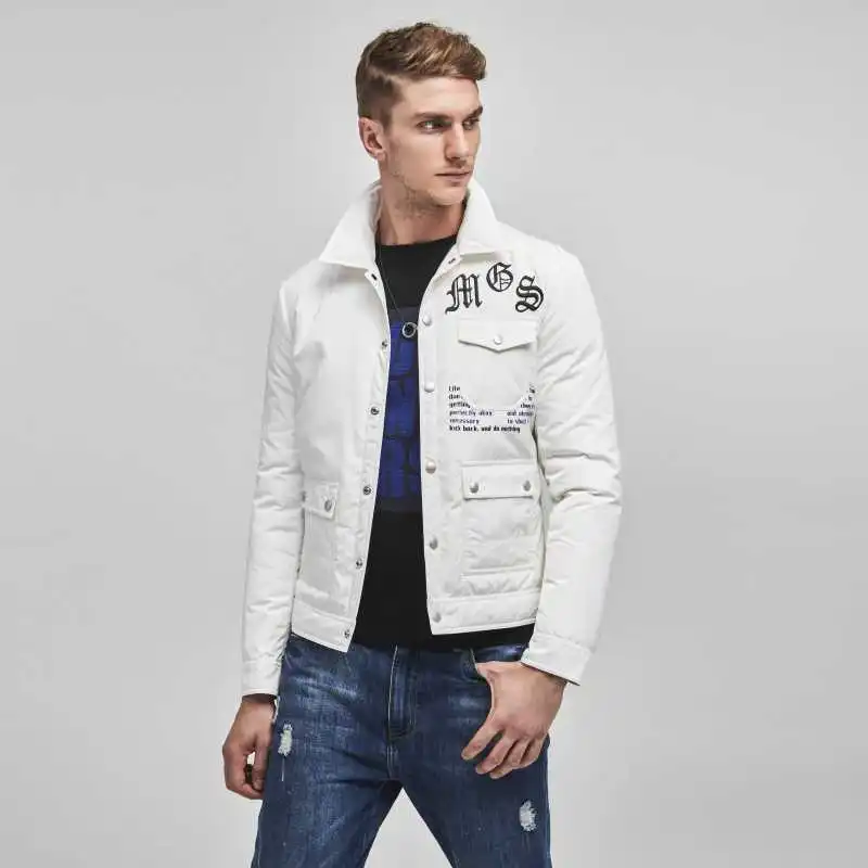 Blouson en duvet de canard blanc pour homme, coupe courte et Slim, col montant, vêtement chaud d\'extérieur, collection hiver 2021