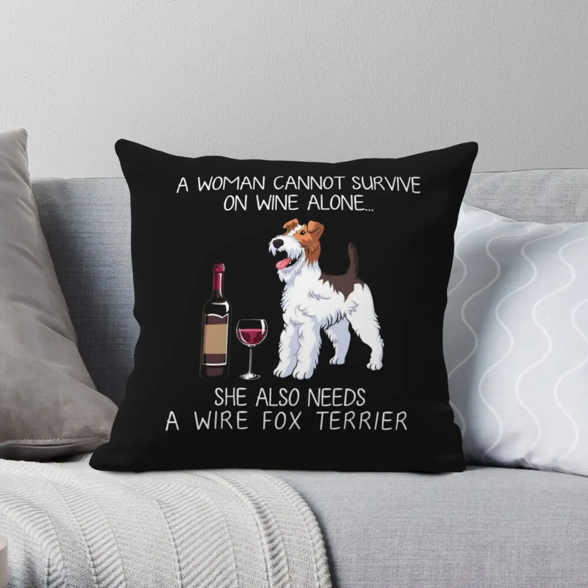 Wire Fox Terrier Wine Dog Pillowcase Polyester Linen Velvet Printed Zip Decor Throw Pillow Case Room Cushion Cover Wholesale 18