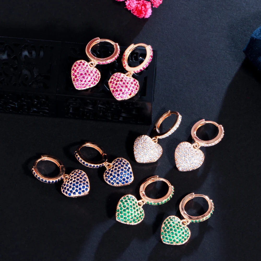 BeaQueen Weiblichen Schönen Herz Form Ohrringe Rot Blau Grün Weiß Micro Gepflasterte AAAAA Cubic Zirkon Schmuck Bräute Party Geschenk E437