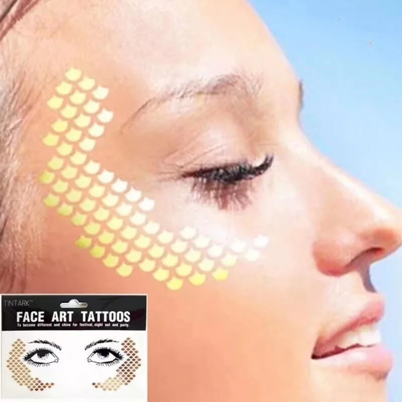 Flash Tattoo Waterproof Stars Choker Pattern Freckles Gold Face Tattoo Body Art Sticker Eye Decals Bride Tribe Girl Party 1Pack