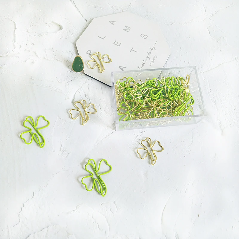 TUTU 15pcs/box four leaf clover clip befriend metal paper clips Memo Clip Metal Binder Paperclip  H0222