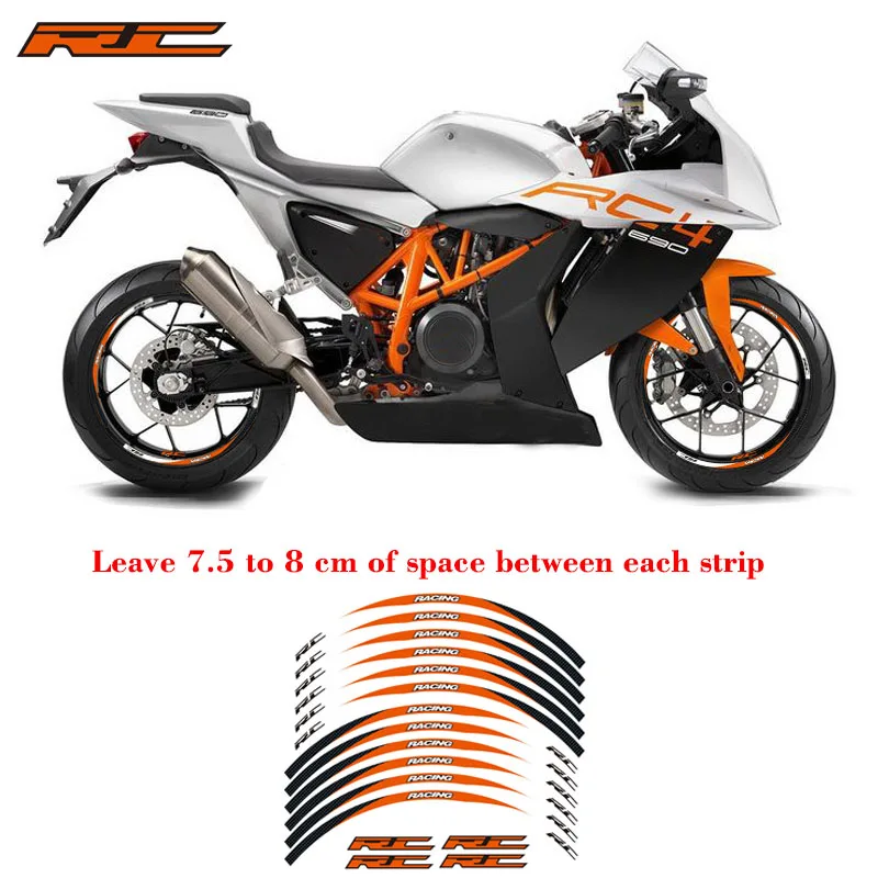 

New high quality 12 Pcs Fit Motorcycle Wheel Sticker stripe Reflective Rim For KTM RC 125 200 250 390