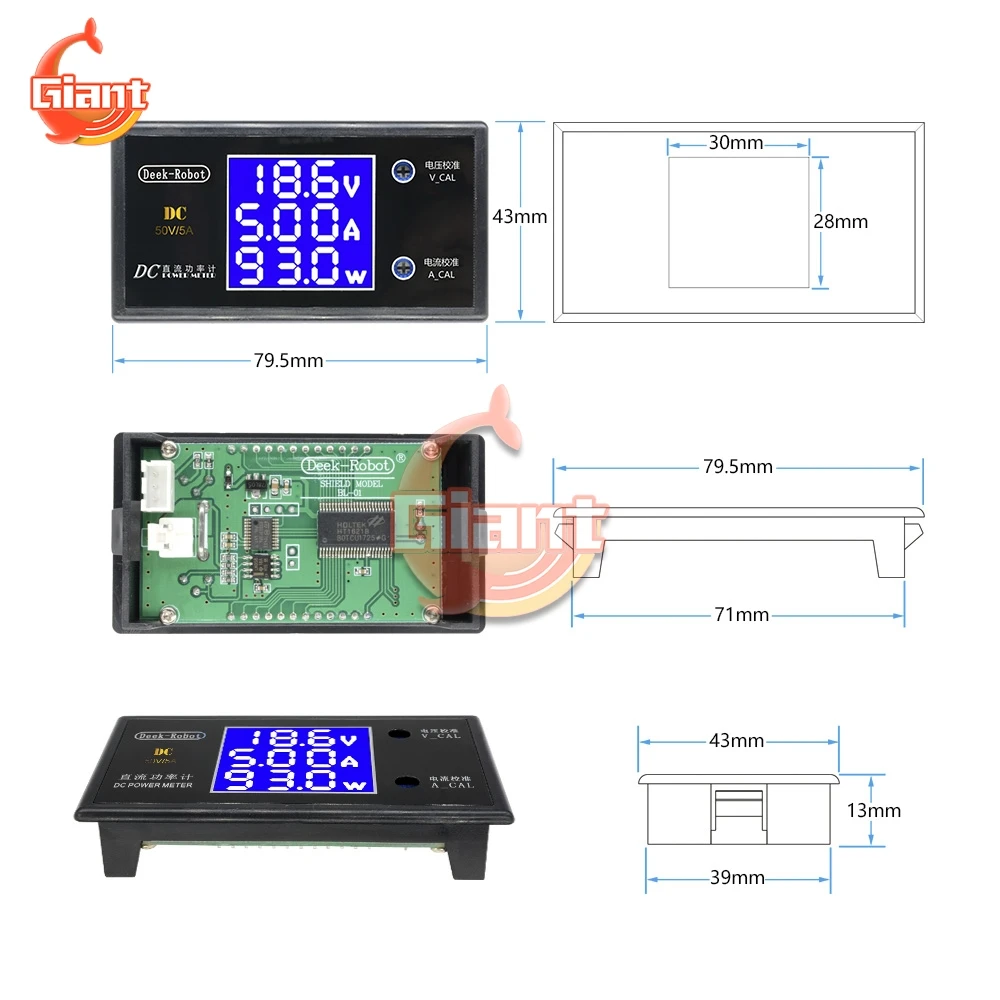 DC 0-50V Digital Voltmeter Ammeter Wattmeter Power Current Voltage Meter Power Detector Monitor Volt Tester Meter 5A 250W 5V 12V