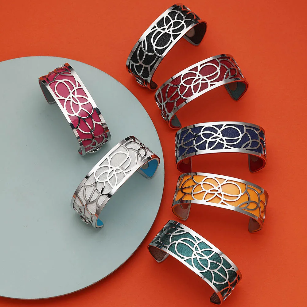 Legenstar Bangles Bracelets  Femme 2023 Manchette Water Lily Bracelet  Stainless Steel Reversible Leather Pulseiras image 2
