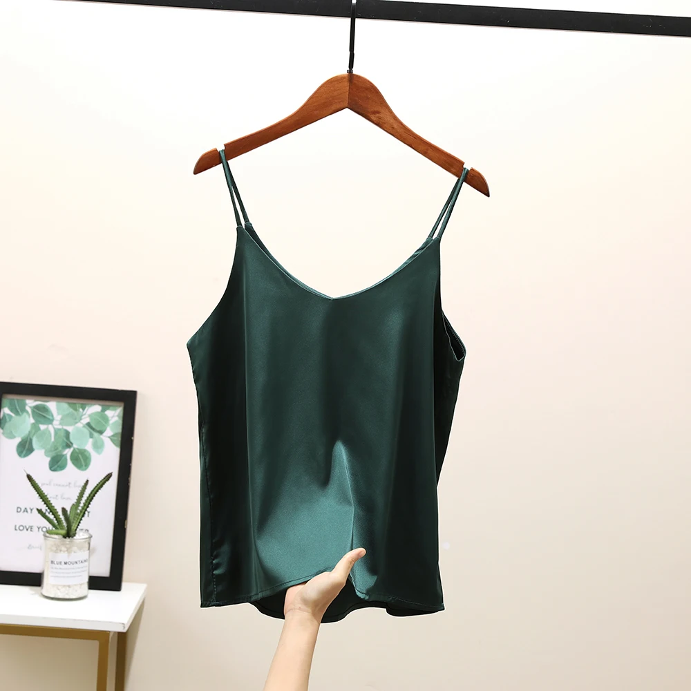 2021 Spaghetti Strap Top Tank Blouse Women Camis Sleeveless Satin Silk Halter Tops Women Sexy Summer Shirts Camisole Blusa