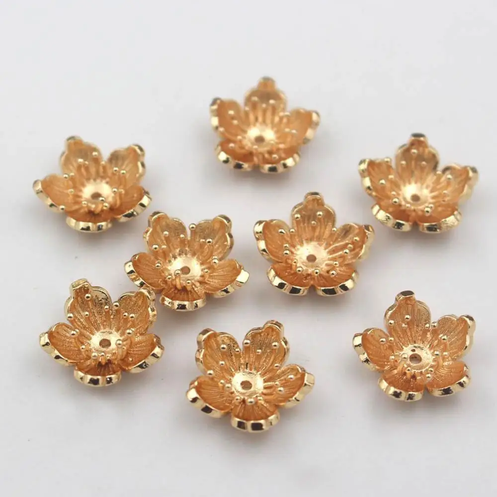 20pcs Brass Casted 5 Petals Flower Ball Pins Pendant Beads Caps Charms High Quality Metal Gold Silver Color Jewelry Accessories