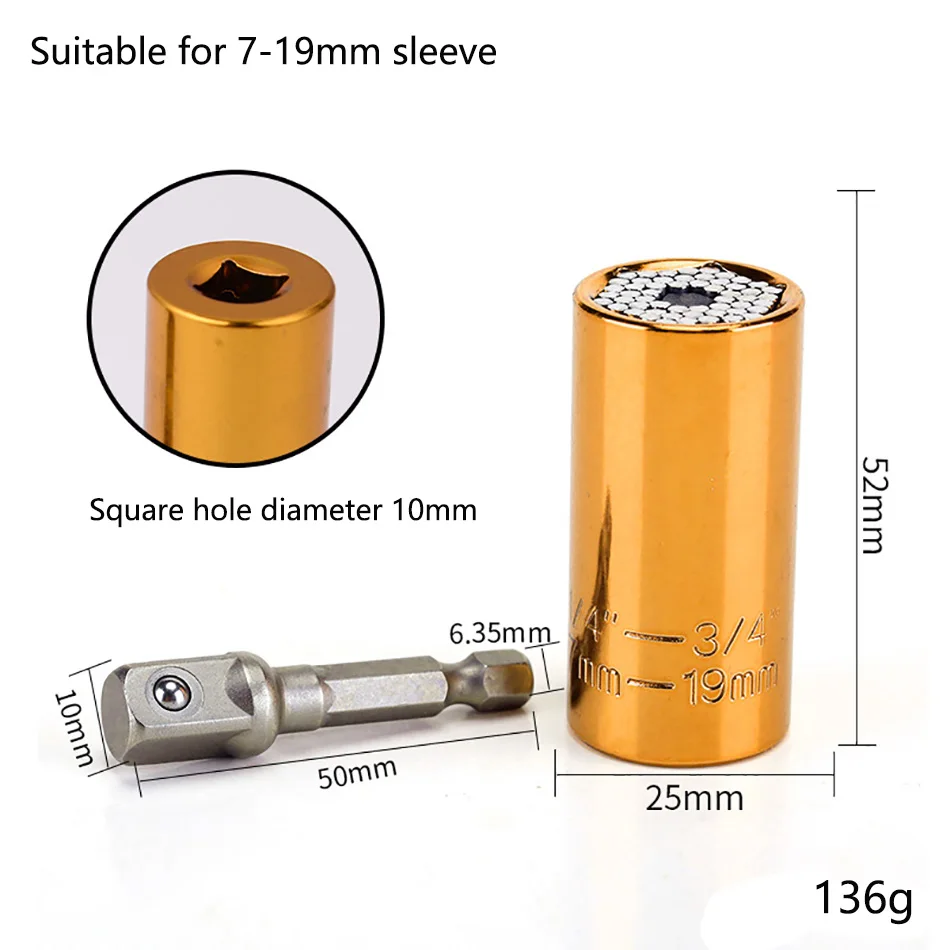 7-19 mm Universal Torque Multifunction Wrench Head Set Socket Sleeve Ratchet Bushing Spanner Power Drill Key Bushi Hand Tools