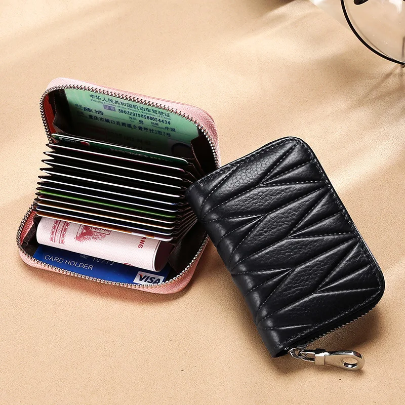 Quilting Ladies Card Holder Genuine Leather Women Business Card Holder Fashion Design Credit Cardholder Men Casual ID Holder