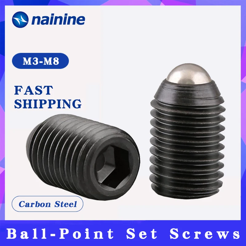 YJT1113 Alloy Steel Ball-Point Hex Socket Spring Ball Plunger Grub Point Set Screw Black M3-M12