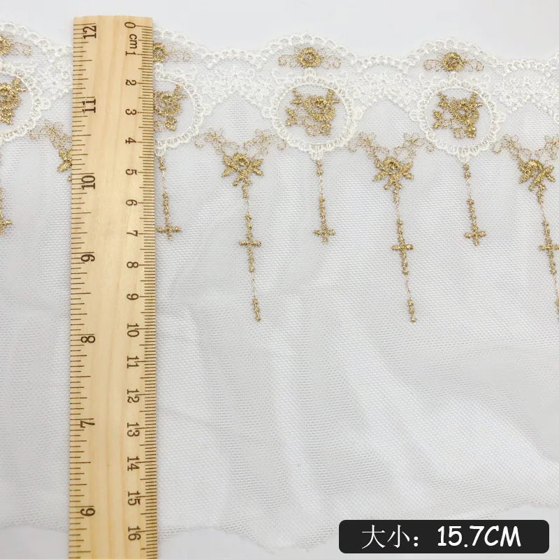 15.7CM Width Exquisite Golden Mesh Embroidery Rose Lace DIY Handmade Wedding Lolita Cuff Skirt Accessories