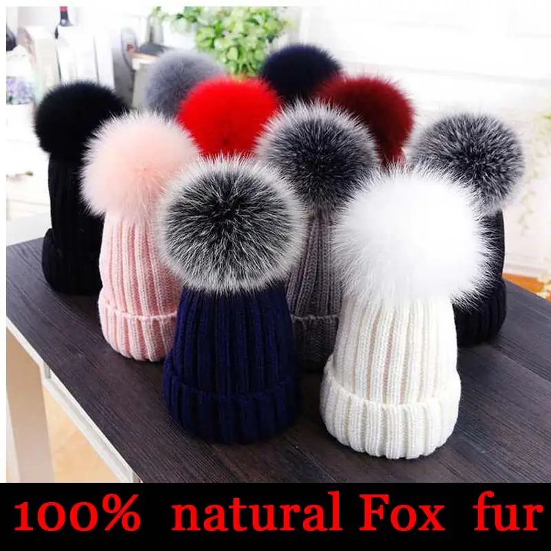 2021 new brand winter hat for women High quality beanies cap real Raccoon fur pompom women hats bonnet femme girls casual hat