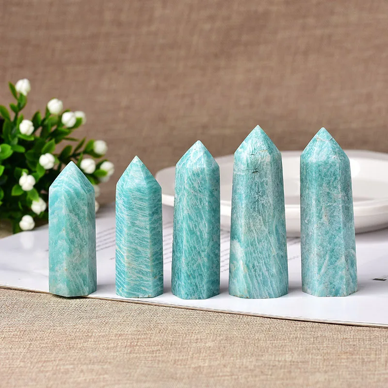 1pc Natural Crystal Point amazonite Healing Obelisk reseda Quartz Wand green Ornament for Home Decor Reiki Energy Stone Pyramid