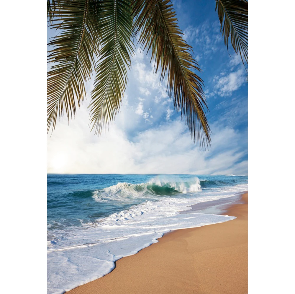 خلفيات صيفية من Laeacco للصور استوائية لشجرة النخيل والشاطئ والحجر الرملي للعطلات عرض صور خلفية للتصوير بالاستوديو