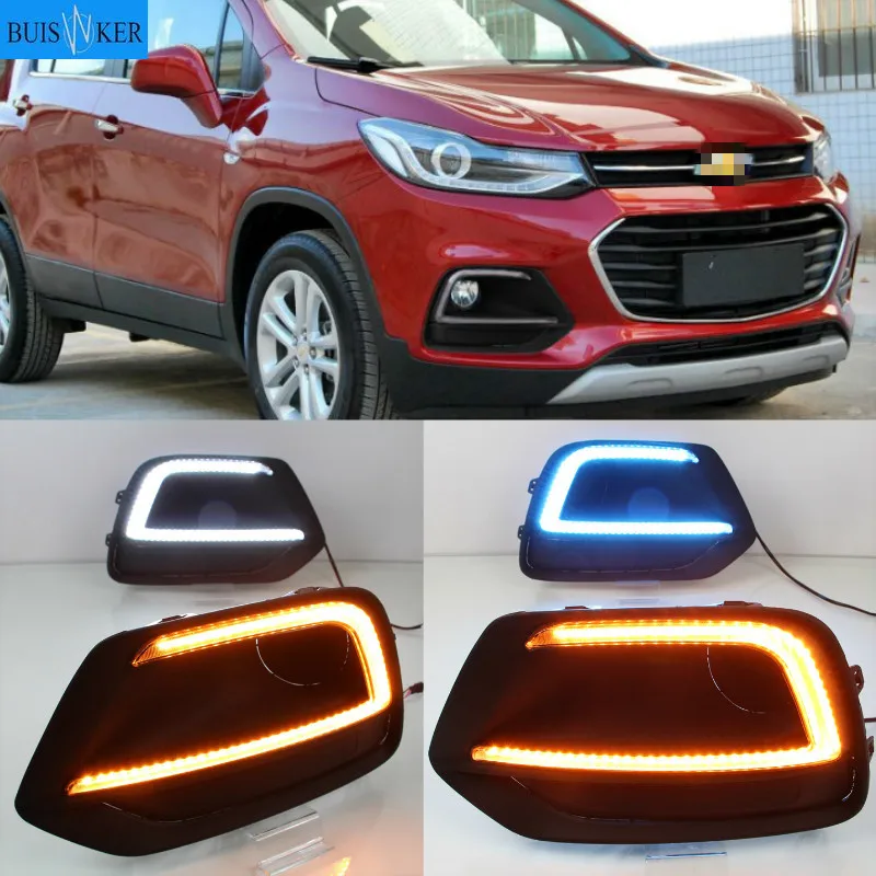 

Car 1Pair DRL For Chevrolet Trax 2017 2018 Daytime Running Lights fog lamp cover Daylight with Turn Yellow signal Lamp