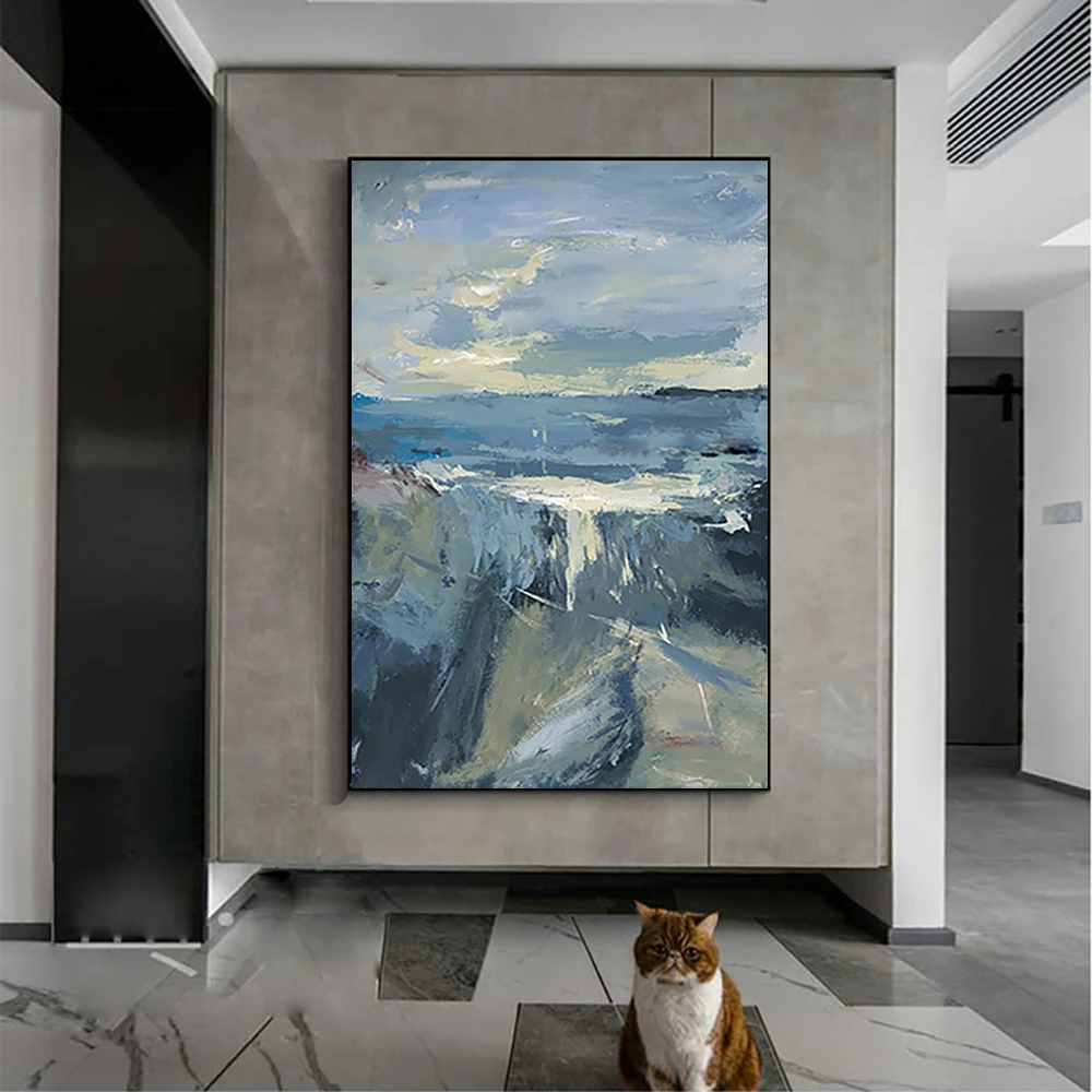 

Абстрактная масляная живопись ручной работы с толстой текстурой, картина маслом в виде гор, холст, настенное искусство, гостиная, офис, укра...