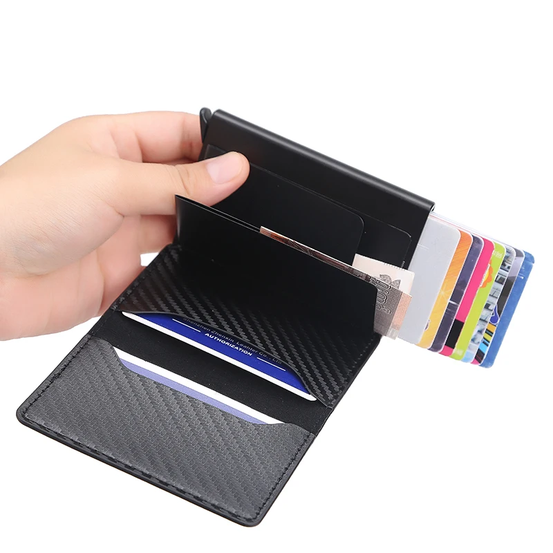 New Carbon Fiber RFID Blocking Men's Credit Card Holder Leather Bank Card Wallet Case Cardholder Protection Purse For Women