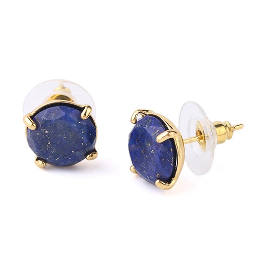 Crystal Stud Earrings for Women Girls Waterdrop Round Oval Shape Natural Lapis Lazuli Amethyst Faceted Stone Earring Jewelry