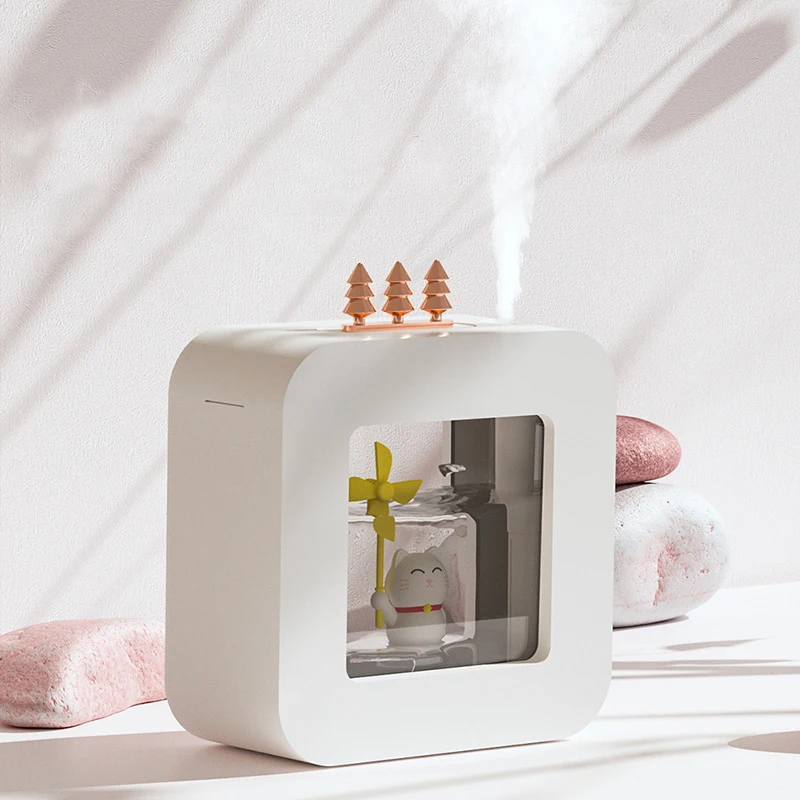 แบบพกพาอากาศความชื้น450มิลลิลิตรน่ารักไร้สายชาร์จ USB Essential น้ำมันเครื่องพ่นอโรมาที่มีสีไฟสำหรับบ้านสำนักงานรถ