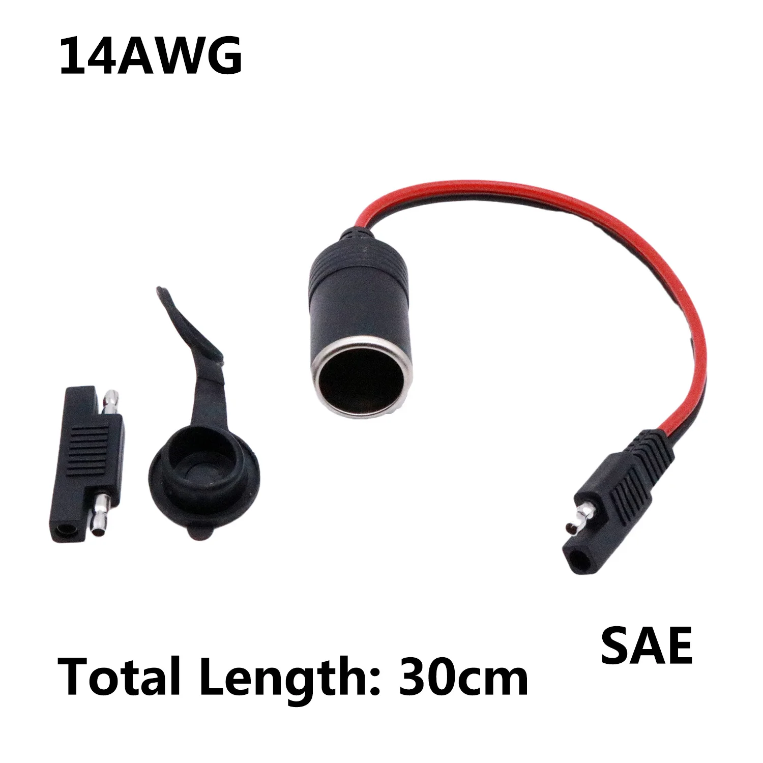 Soquete fêmea para isqueiro de carro, cabo de extensão de bateria para painel solar automotivo, desconexão rápida, 14awg 30cm